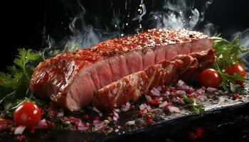 grelhado bife, churrasco carne de porco, fechar acima carne bovina, frescor em fogo gerado de ai foto