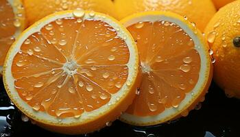 frescor do citrino fruta, fatia do suculento laranja, refrescante verão beber gerado de ai foto