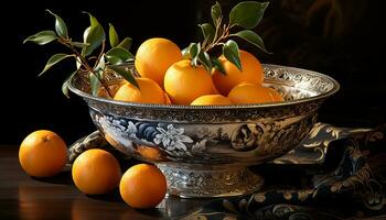 fresco citrino frutas em uma de madeira mesa, natureza saudável refresco gerado de ai foto