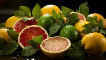 frescor do citrino fruta, natureza saudável comendo, maduro e suculento gerado de ai foto