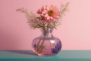 fofa flores dentro uma vidro vaso em Rosa fundo ai gerado foto