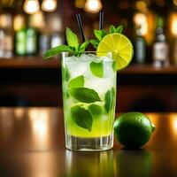 uma refrescante Mojito coquetel em a Barra contador ai gerado foto