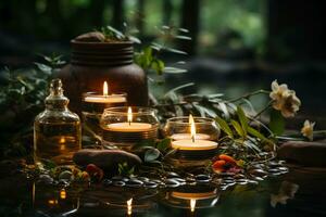 relaxante spa massagem para profundo dormir e vela luz com Kamin em fundo. ai generativo foto