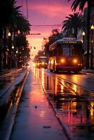 rua dentro uma Rosa luz, pôr do sol, cinematográfico, sessão de fotos. ai generativo foto