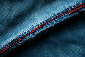 azul jeans fundo com uma costura. luz azul cor jeans jeans tecido textura. cópia de espaço para texto. ai generativo foto