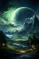 meteoro, verde aurora, noite céu. ai generativo foto