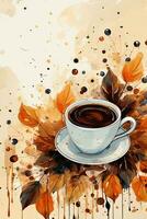 bege fundo com café manchas e outono folhas dentro aguarela estilo. ai generativo foto