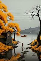 uma amarelo casa às a Beira do a dinamarquês fiorde. ai generativo foto