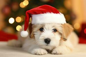fofa cachorro com santa claus chapéu, Natal feriado conceito. generativo ai foto