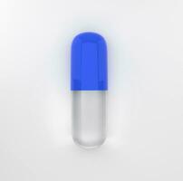 esvaziar azul e vidro cápsula, médico comprimido isolado em branco foto