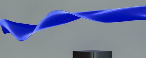 pódio e aura azul tecido vôo aceno. luxo fundo para branding e produtos apresentação. 3d Renderização ilustração. foto