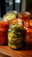 ai gerado coreano Kimchi cozinha, fermentado legumes com vários especiarias. foto
