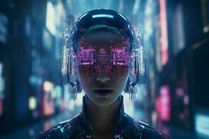 holográfico sem rosto programa cyberpunk.generativo ai foto