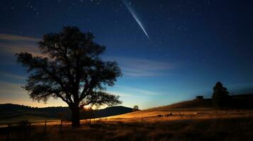 cometa estrias através a noite céu foto