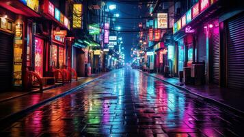 vibrante paisagens urbanas vivo com néon luzes foto