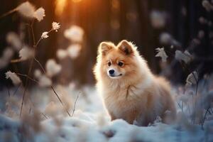 fechar-se do fofa cachorro com lindo bokeh fundo, generativo ai ilustração foto