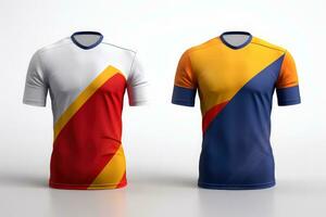 Esportes futebol equipe uniformes Muitas cores camisa isolado em branco fundo, generativo ai ilustração foto