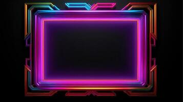 néon fronteira quadro, multicolorido néon luminária em uma Preto fundo. halogênio luz, generativo ai ilustração foto