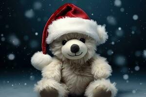 Urso de pelúcia Urso com santa claus chapéu, Natal feriado conceito. generativo ai foto