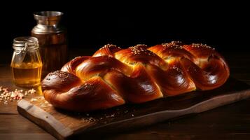 caseiro Challah pão, judaico cozinha. Challah para hanukkah foto