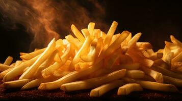 saboroso francês fritas em mesa fundo. velozes Comida dentro uma bar. foto