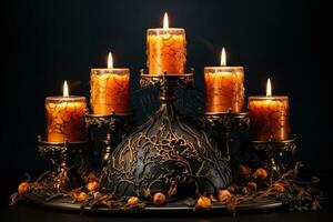 a encantador dia das Bruxas vela exibição com místico símbolos isolado em uma gradiente fundo foto