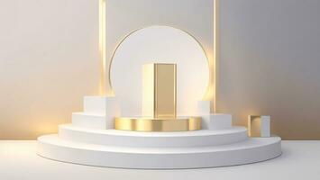 3d render do branco pódio com dourado pedestal dentro branco quarto ai gerado foto