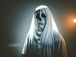 fantasma com assustador face e branco crânio foto