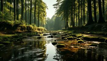 tranquilo cena natureza beleza refletido dentro uma fluindo montanha corrente gerado de ai foto