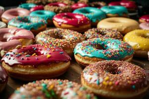 delicioso rosquinhas do multicolorido doce rosquinhas com polvilhe. ai generativo pró phot foto