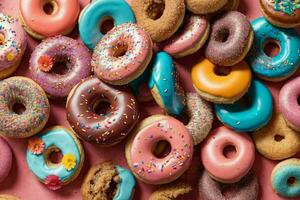 delicioso rosquinhas do multicolorido doce rosquinhas com polvilhe. ai generativo pró phot foto