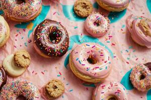 delicioso rosquinhas do multicolorido doce rosquinhas com polvilhe. ai generativo pró phot foto