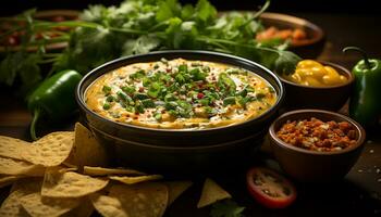 frescor e vegetal combinar dentro uma saudável gourmet guacamole refeição gerado de ai foto