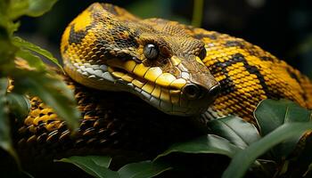 serpente dentro natureza, réptil com perigoso veneno, tropical floresta tropical animais selvagens gerado de ai foto