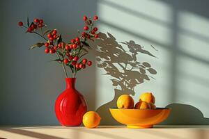 ai generativo vasos e frutas com sombra foto