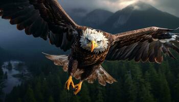 majestoso pássaro do presa subindo dentro tranquilo montanha panorama gerado de ai foto
