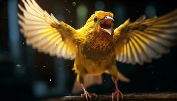 fofa frango com vibrante penas, olhando às Câmera dentro natureza gerado de ai foto