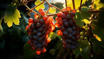 uva Vinhedo, outono colheita, maduro fruta, orgânico vinificação, vibrante cores gerado de ai foto