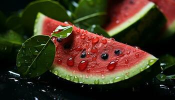 fresco Melancia fatiar, suculento e doce, uma refrescante verão lanche gerado de ai foto