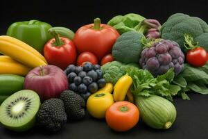 composição com uma variedade do orgânico legumes e frutas. ai generativo pró foto