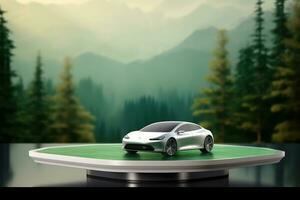 eco amigáveis carro, Autônomo auto dirigindo carro, zero carbono emissões ev veículo, renovável e sustentável energia conceito. generativo ai foto