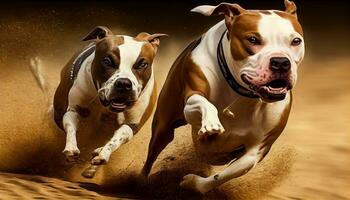cachorros corrida dentro uma cachorro corrida. inteligência artificial foto