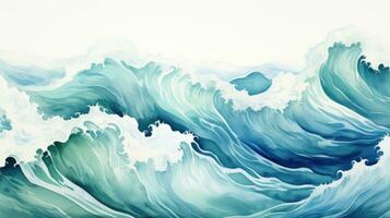 azul e verde aguarela oceano ondas foto