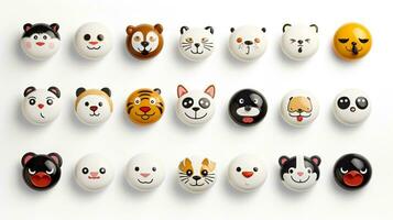 conjunto do animal rostos, face emojis, adesivos, emoticons, desenhos animados engraçado mascote personagens face definir, generativo ai ilustração foto