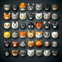 conjunto do animal rostos, face emojis, adesivos, emoticons, desenhos animados engraçado mascote personagens face definir, generativo ai ilustração foto