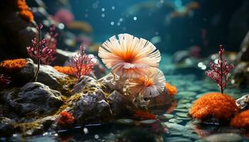 embaixo da agua beleza colorida peixe, coral recife, e aquático plantas gerado de ai foto