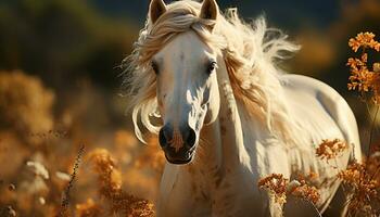 corrida cavalo dentro Prado, liberdade e beleza dentro natureza gerado de ai foto