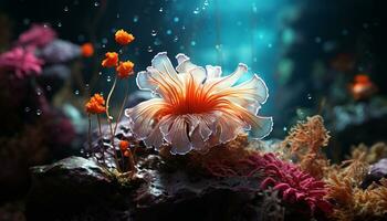 embaixo da agua beleza colorida peixe nadar dentro uma tropical coral recife gerado de ai foto