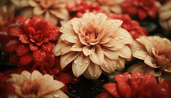 uma vibrante ramalhete do multi colori flores, beijou de pingos de chuva gerado de ai foto