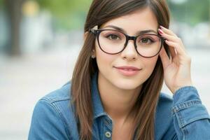 hipster aluna mulher vestindo óculos óculos. ai generativo pró foto